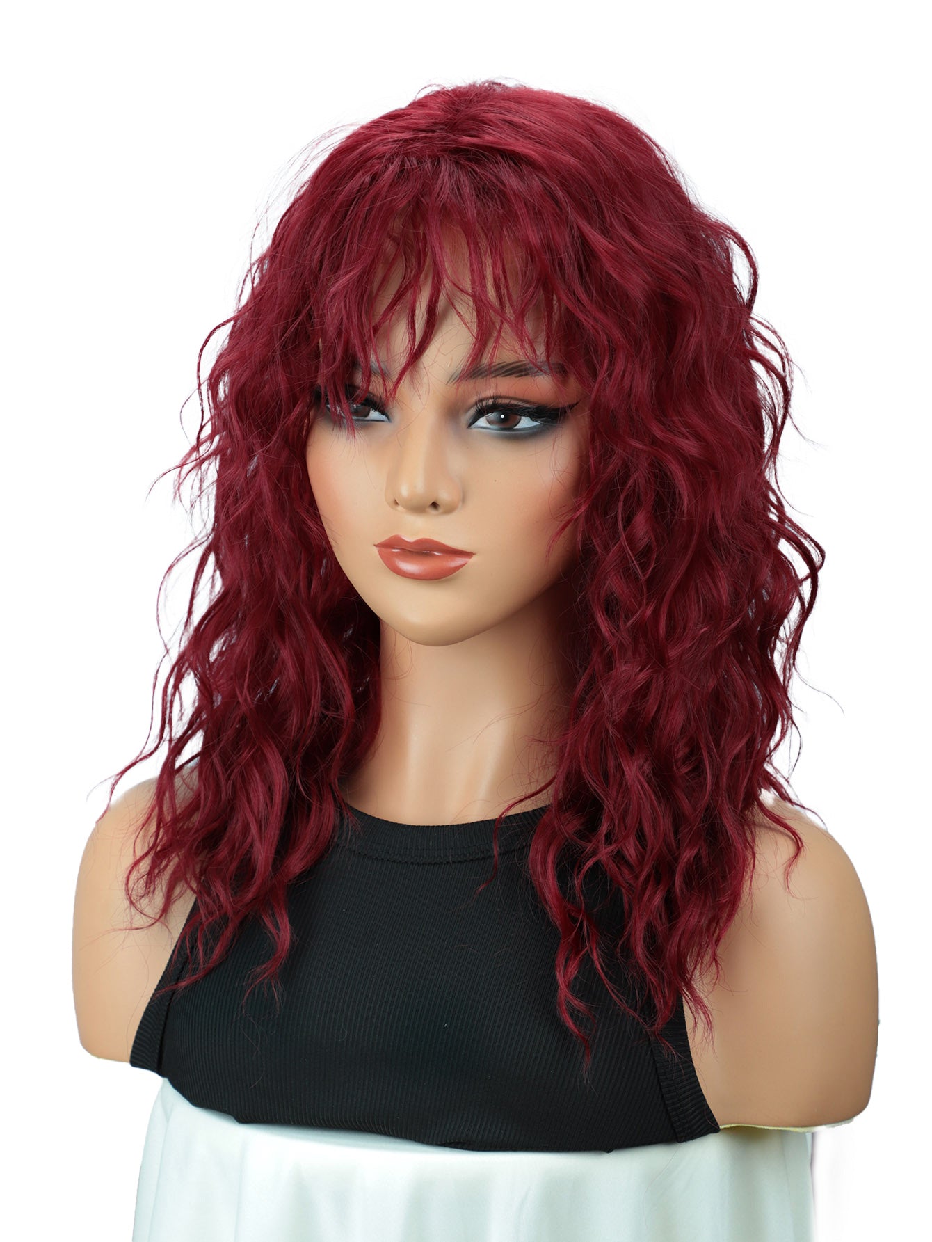 Charming 18 inch long wavy curly wig with bangs for women - great for Christmas, cosplay, Halloween and everyday fashion