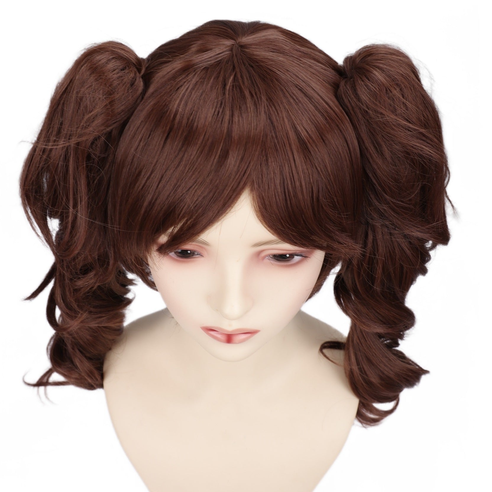 Chic Anime-Inspired Cosplay Wig for Women - Heat Resistant, Curly Ponytail with Bangs in Pink, Black, Blue, Blonde, Brown, Red | Perfect for Halloween & Costume Parties, Colorful, Double Clip, Daily Wear