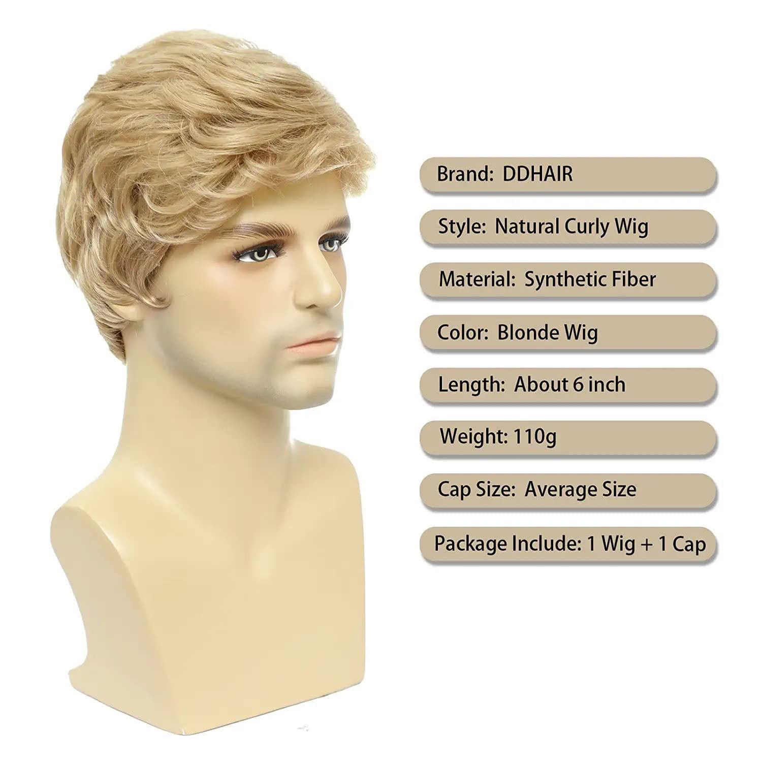 Realistic Men's Wig – Heat-Resistant Synthetic Fiber, Dyeable & Styleable