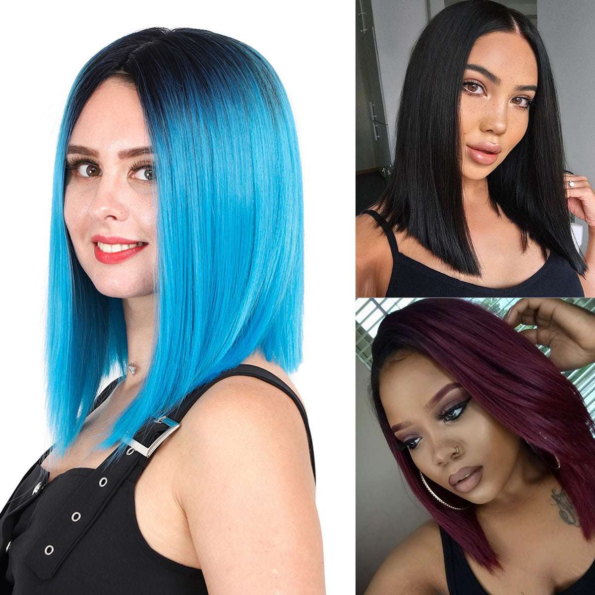 Factory direct sales. 12inch fashionable bob straight hair wigs made of heat - resistant fiber. Multiple colors available