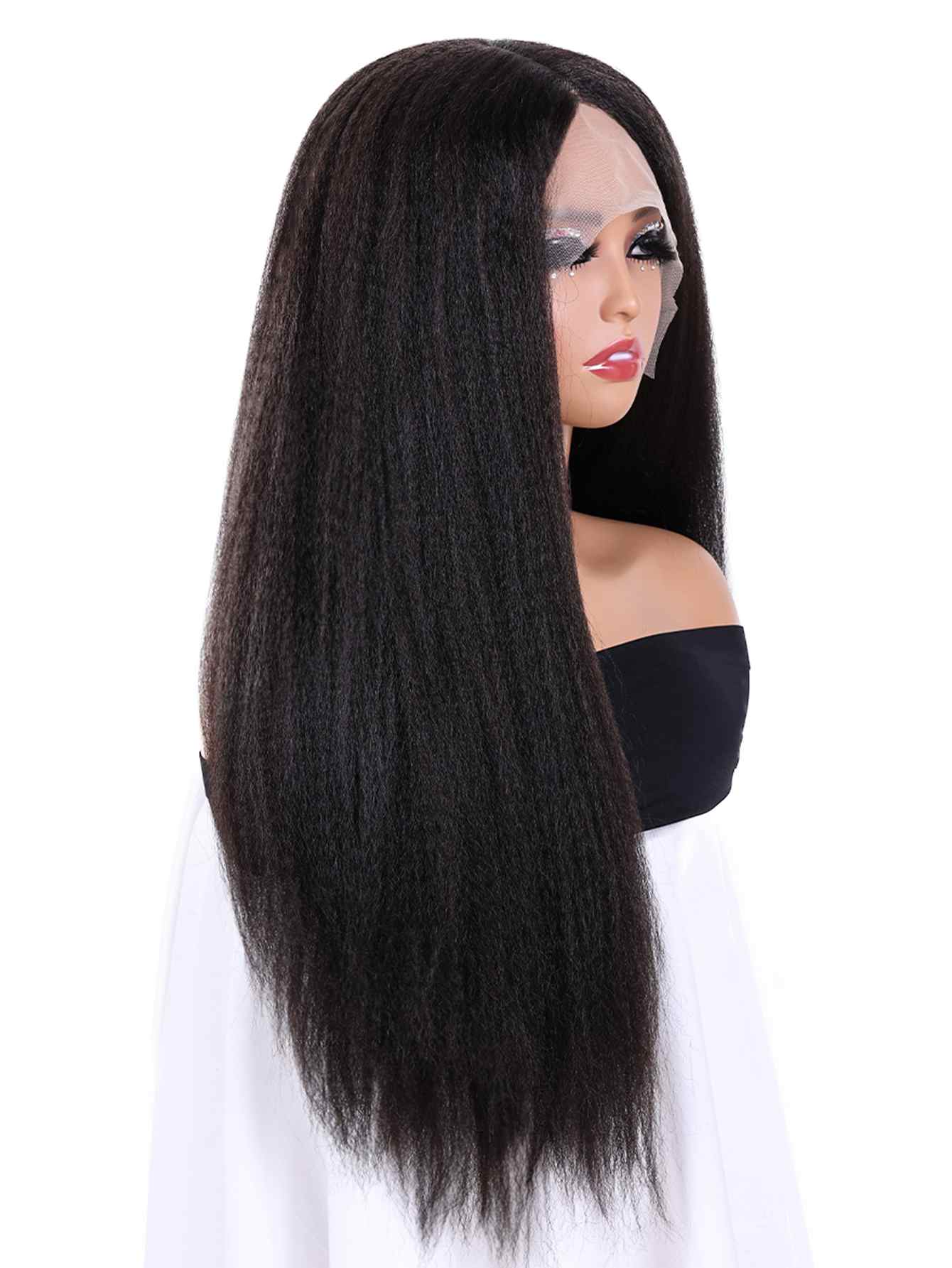 Long Yaki Straight Wig Synthetic Wig Beginners Friendly Heat Resistant 13*4*1 Lace Front Wig 200% Density