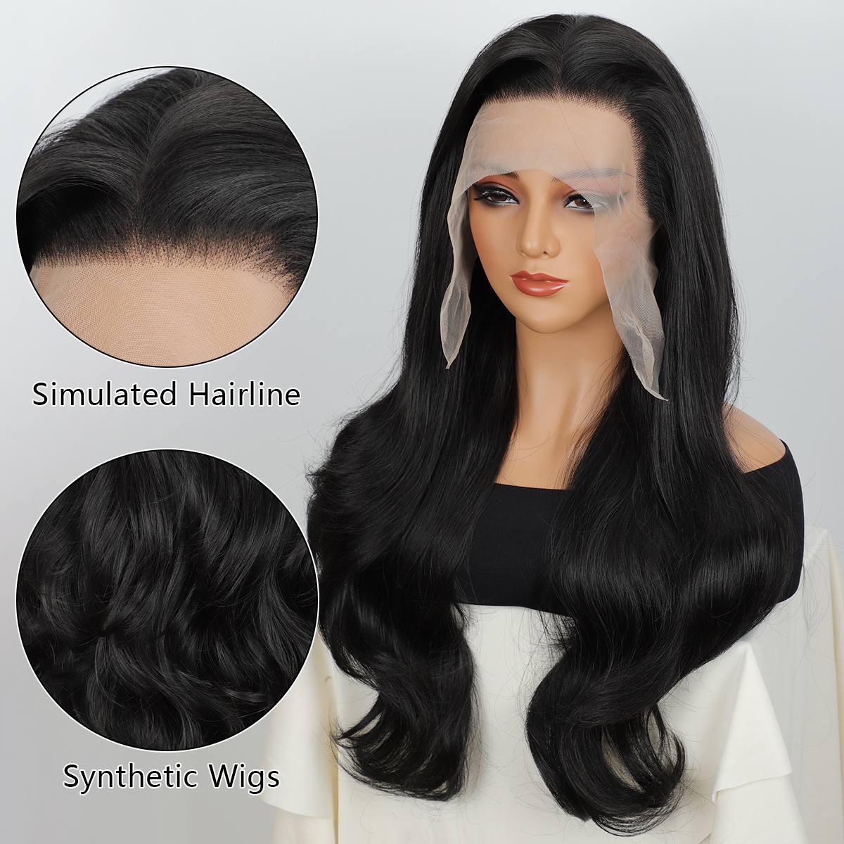 13*6 Fluffy, heat - resistant synthetic realistic hair HD Lace Front Super Long body wave strands multiple colors to choose from