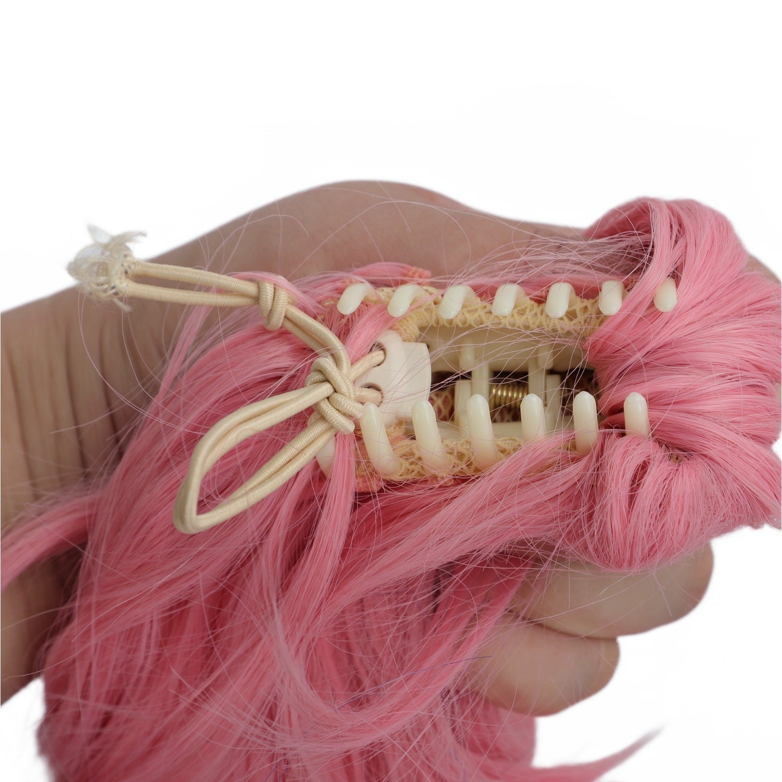 Chic Anime-Inspired Cosplay Wig for Women - Heat Resistant, Curly Ponytail with Bangs in Pink, Black, Blue, Blonde, Brown, Red | Perfect for Halloween & Costume Parties, Colorful, Double Clip, Daily Wear