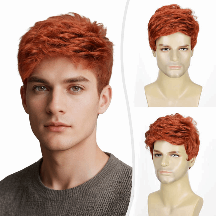 Men's Heat-Resistant Synthetic Wig – Short Natural Look, Curling Iron Safe