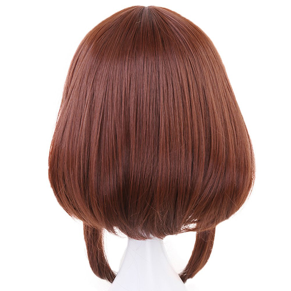 Ochaco Uraraka Wig Short Brown Bob Wigs with Bang Cosplay Anime Makeup for My Hero Academia