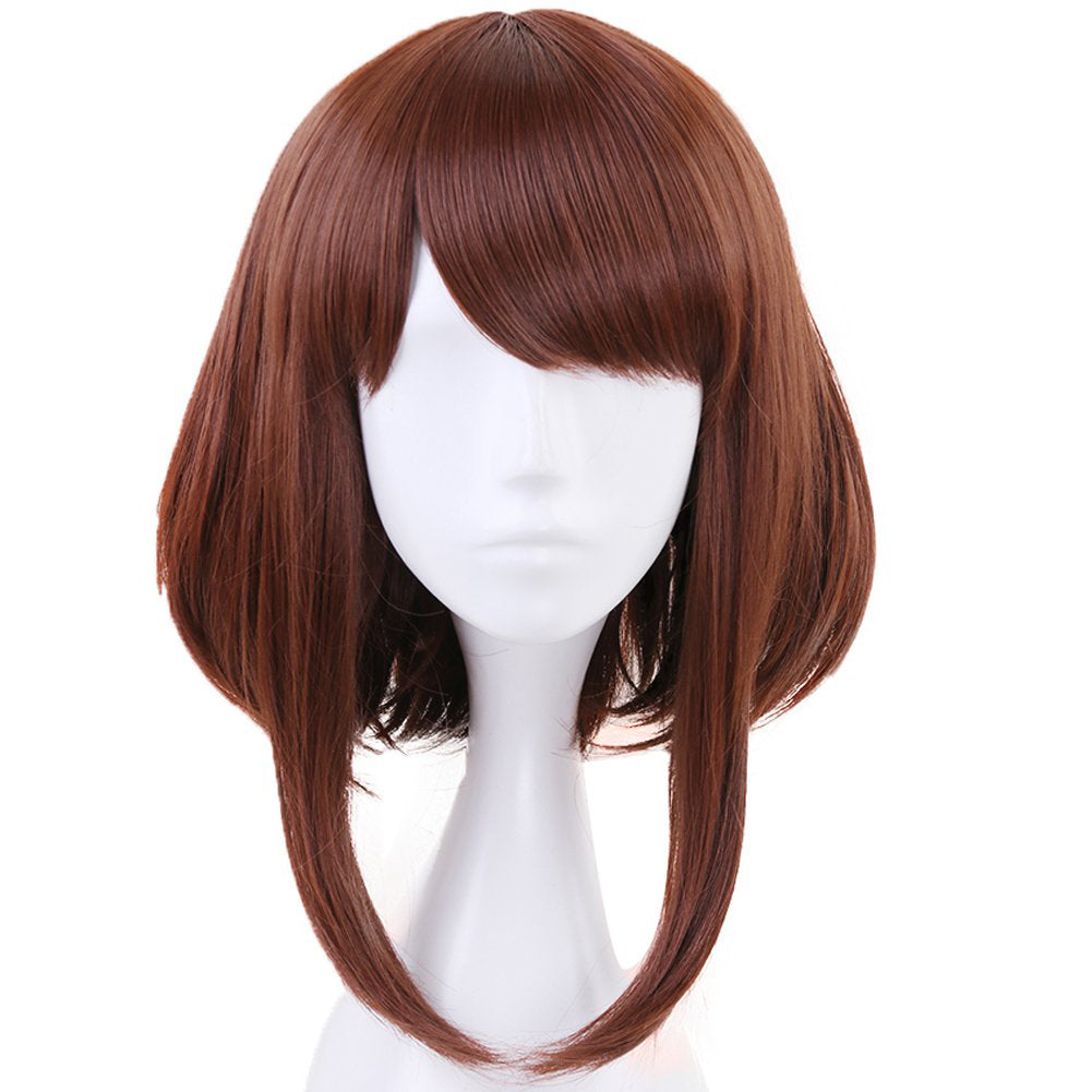Ochaco Uraraka Wig Short Brown Bob Wigs with Bang Cosplay Anime Makeup for My Hero Academia