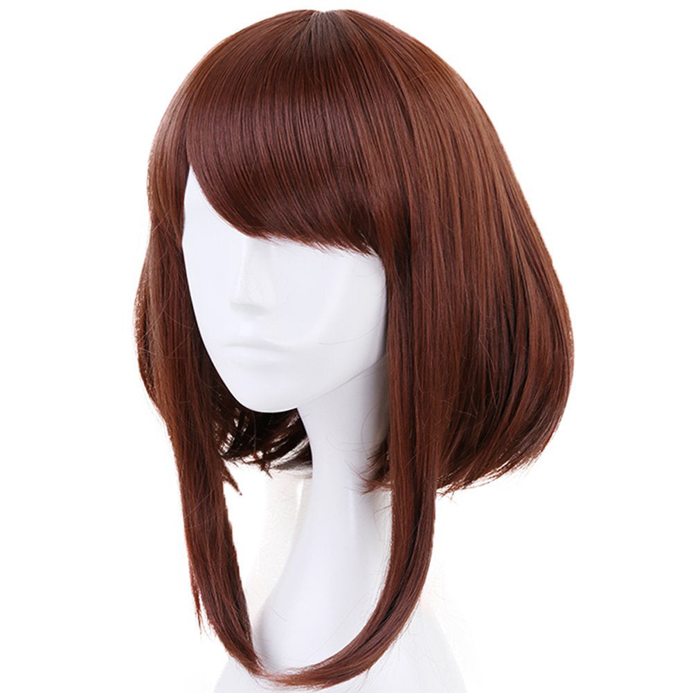 Ochaco Uraraka Wig Short Brown Bob Wigs with Bang Cosplay Anime Makeup for My Hero Academia