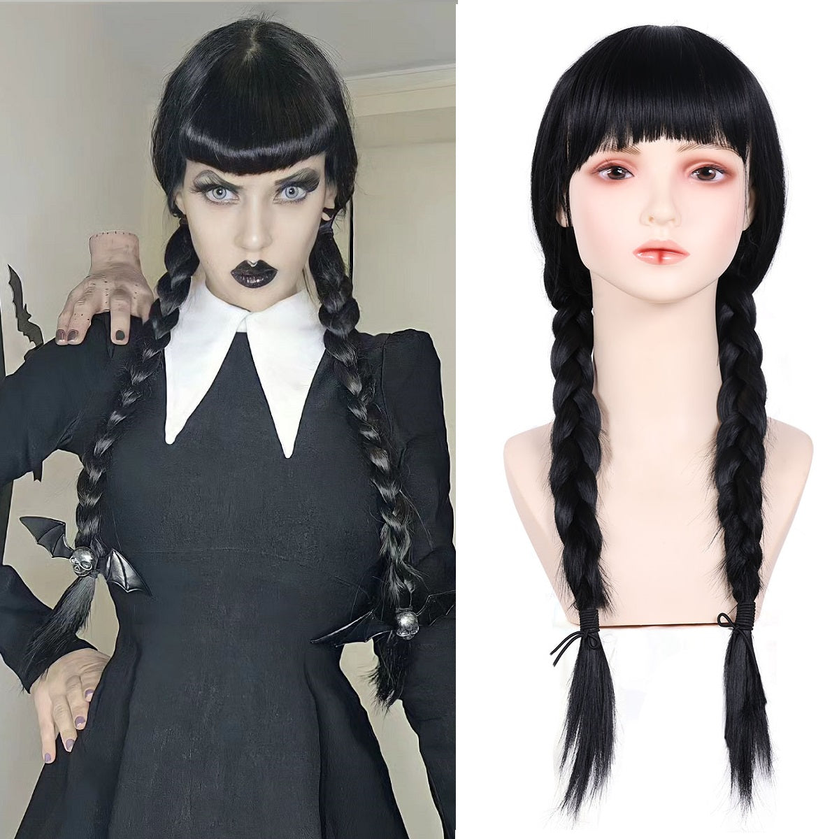 Wednesday Black Braided Wig With Bangs Long Braid Wig Cosplay Halloween Costume Wigs For Women Addams cosplay wig