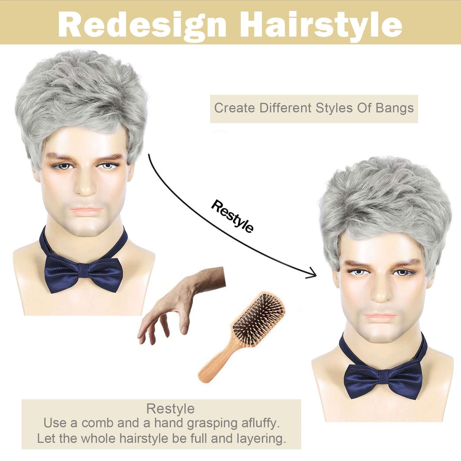 British Style Men's Wig – Heat-Resistant Material, Natural Wavy Design