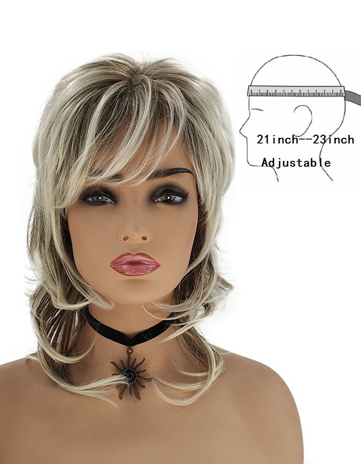 Elegant 16-Inch Mixed Color Wig for Women - Fluffy, Heat Resistant Synthetic Hair with Rose Net Cap Blonde Mix Brown Wigs for Women