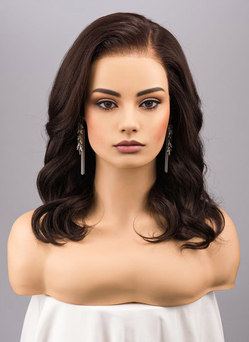 Dark Brown Wavy Lace Front Wig: Free Part, Heat Resistant Synthetic Wig