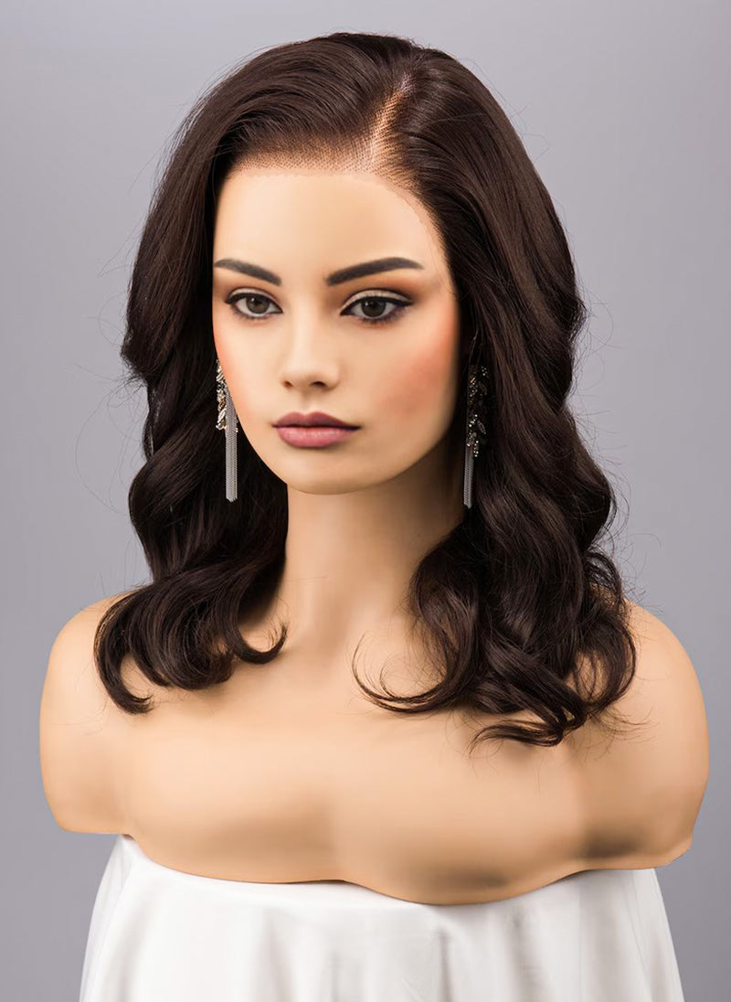 Dark Brown Wavy Lace Front Wig: Free Part, Heat Resistant Synthetic Wig