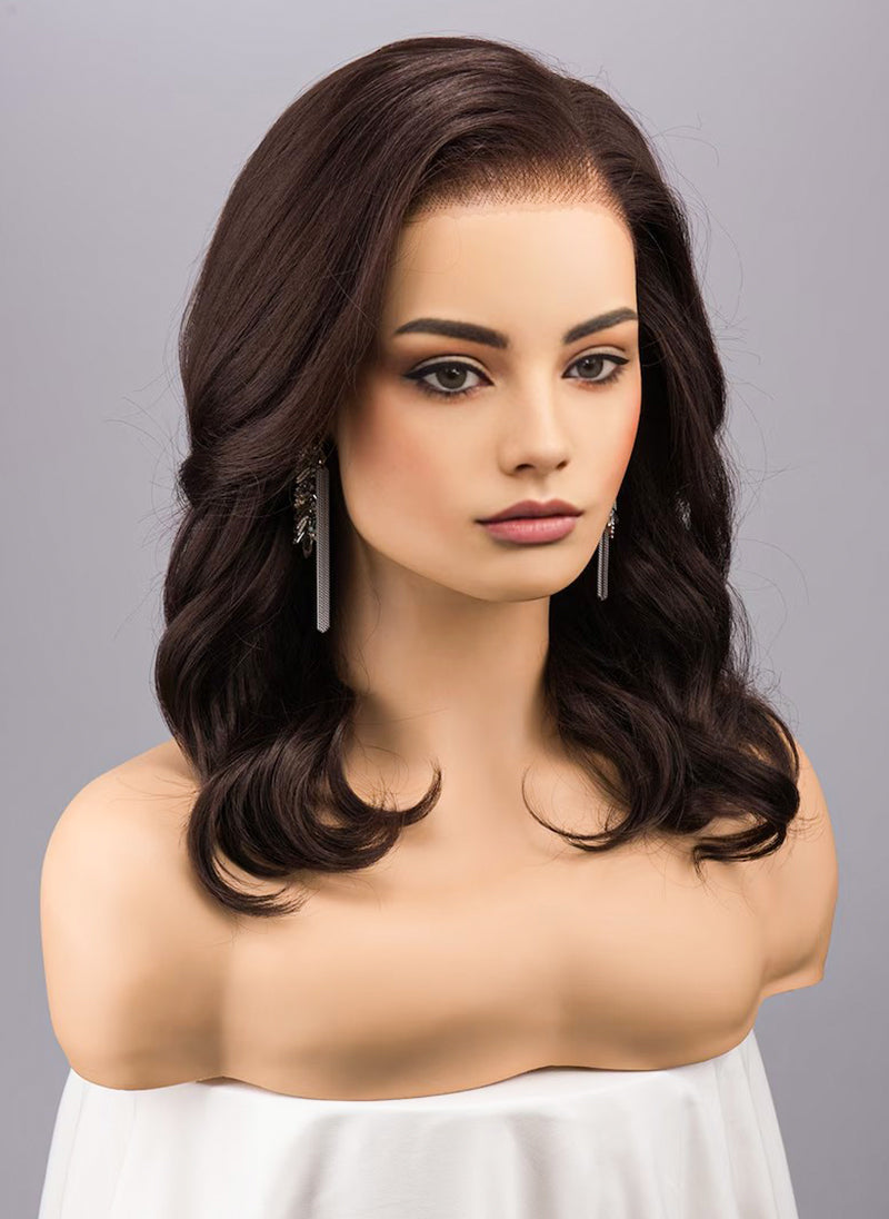Dark Brown Wavy Lace Front Wig: Free Part, Heat Resistant Synthetic Wig