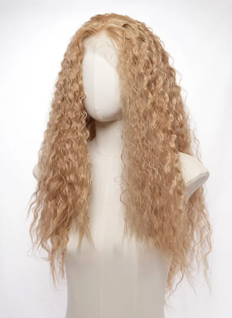 22-Inch Golden Blonde Curly 13x4 Lace Front Wig | Long Heat-Resistant Synthetic Hair, Natural Look