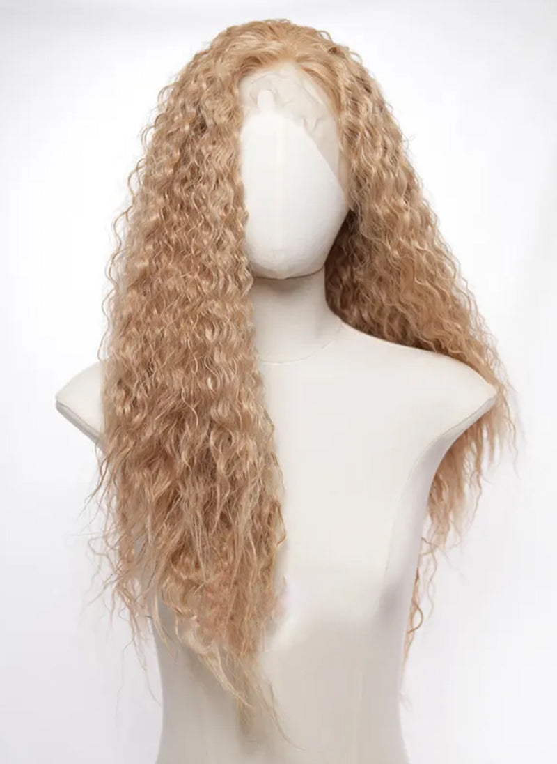 22-Inch Golden Blonde Curly 13x4 Lace Front Wig | Long Heat-Resistant Synthetic Hair, Natural Look