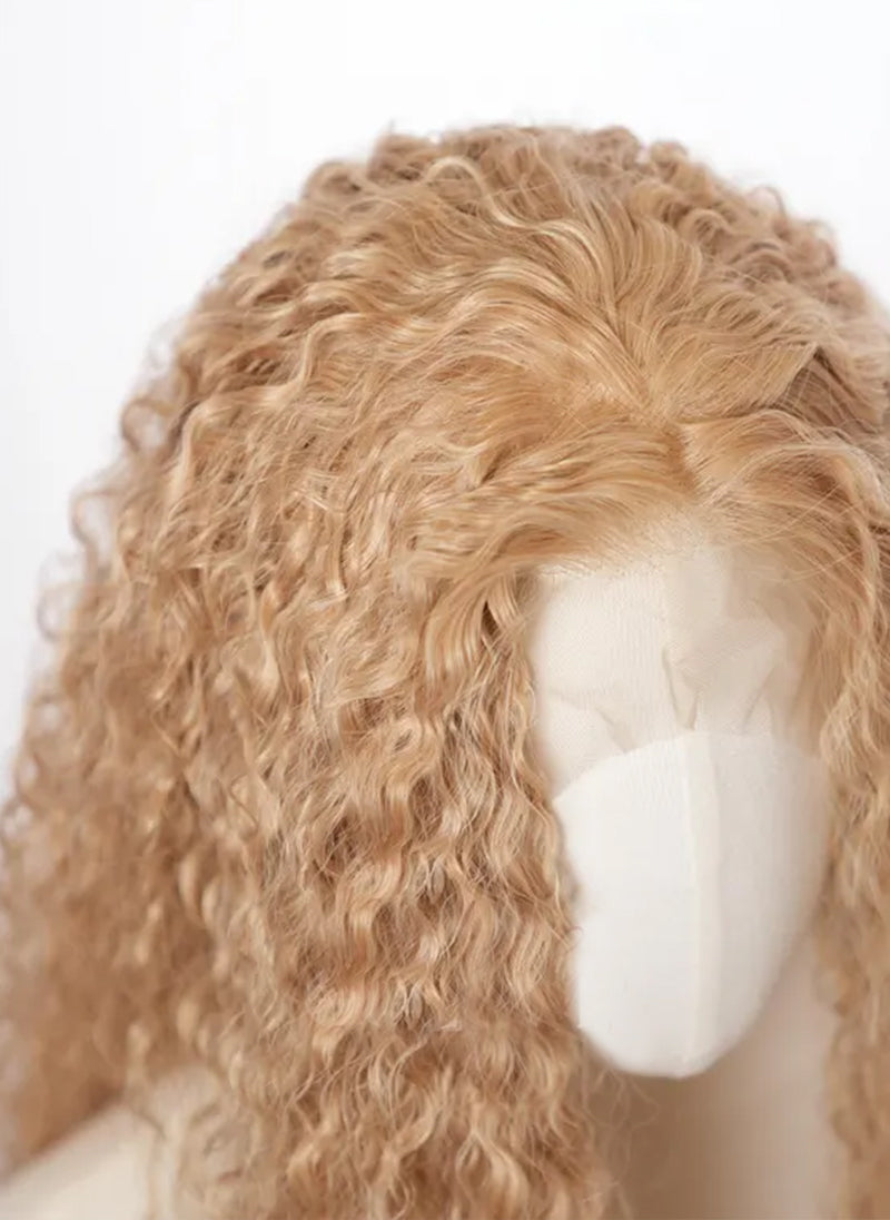 22-Inch Golden Blonde Curly 13x4 Lace Front Wig | Long Heat-Resistant Synthetic Hair, Natural Look
