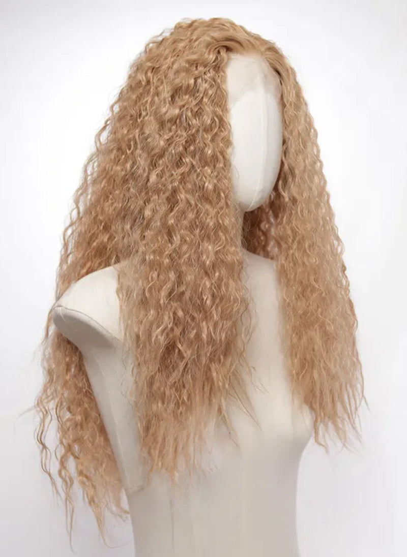 22-Inch Golden Blonde Curly 13x4 Lace Front Wig | Long Heat-Resistant Synthetic Hair, Natural Look