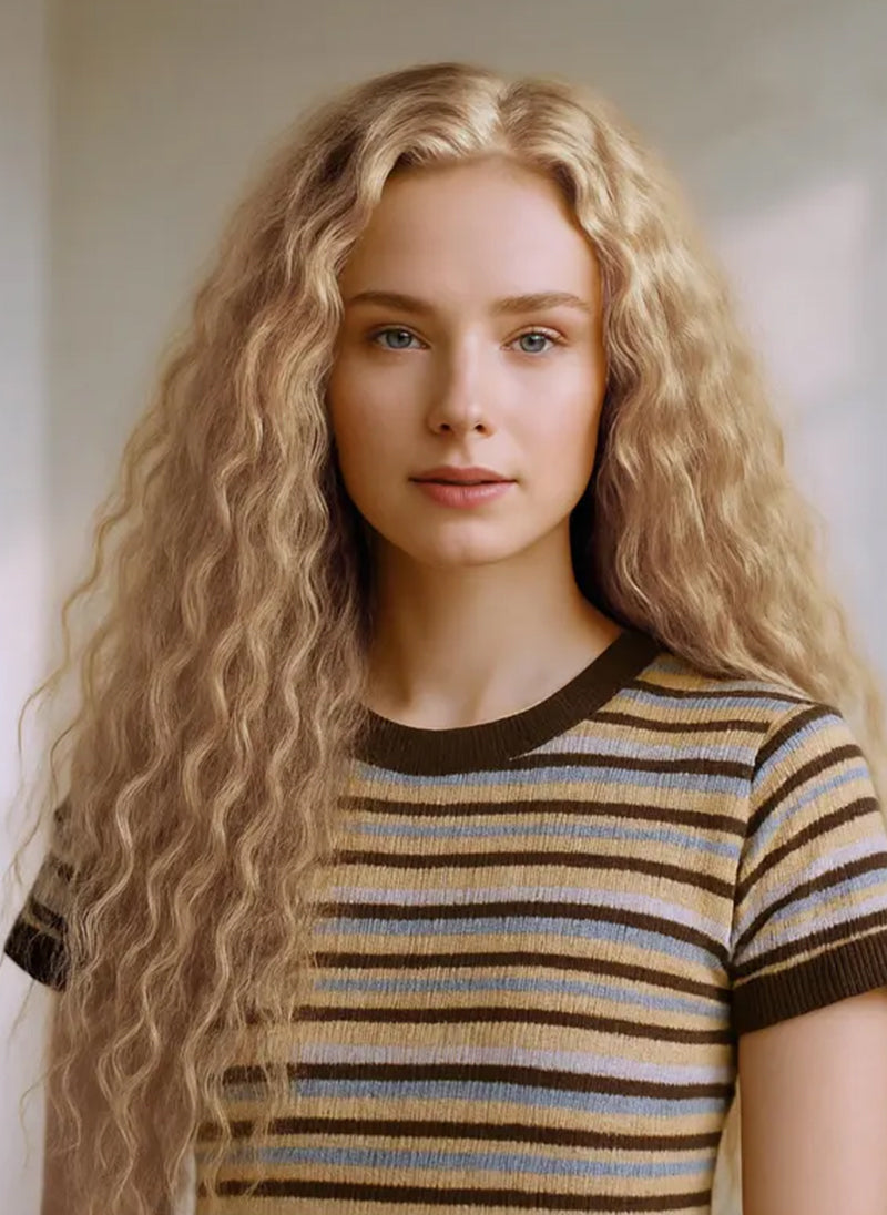22-Inch Golden Blonde Curly 13x4 Lace Front Wig | Long Heat-Resistant Synthetic Hair, Natural Look