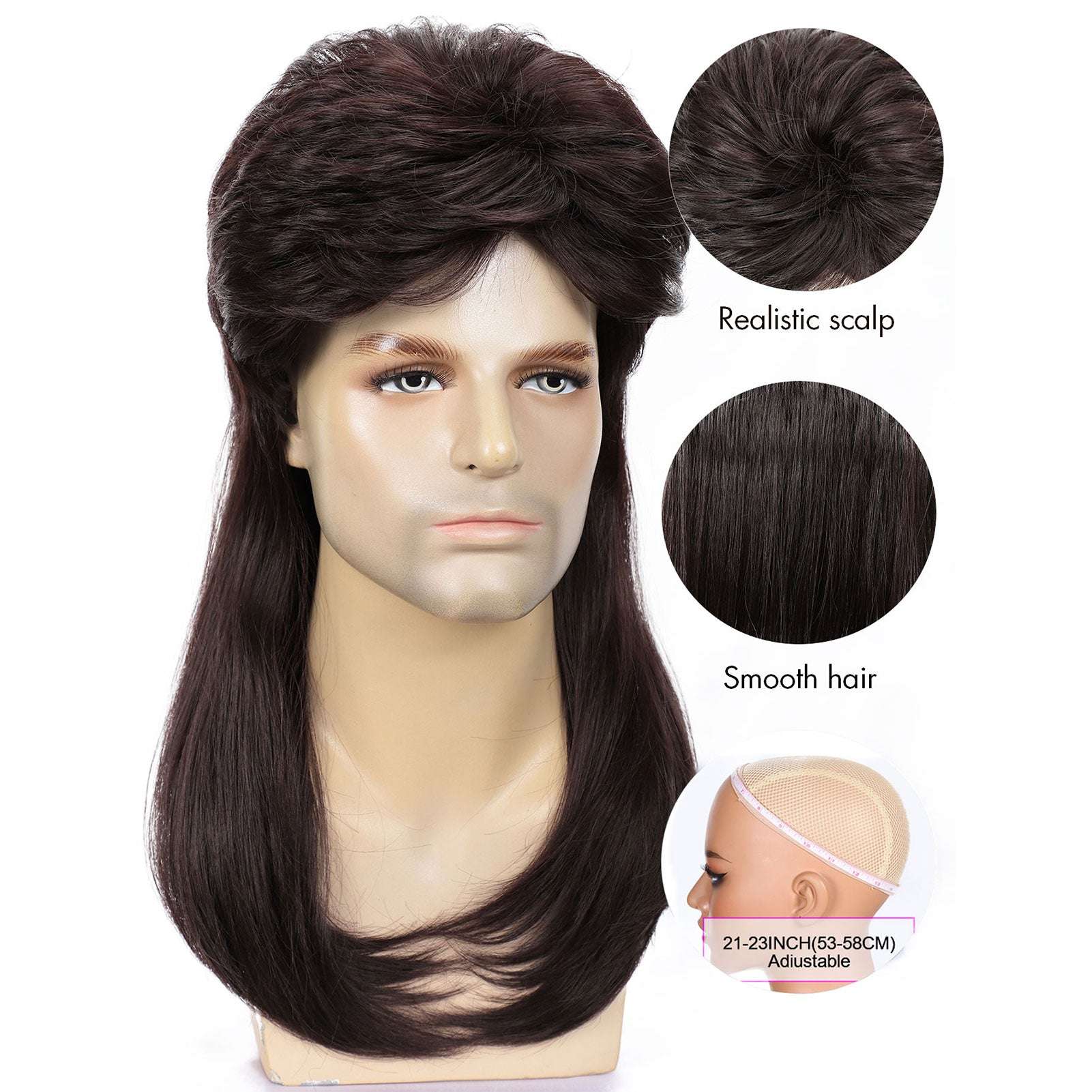 70s 80s Halloween Disco Rocker Wig for Men Long Straight Curly Synthetic Cosplay Mullet Wig