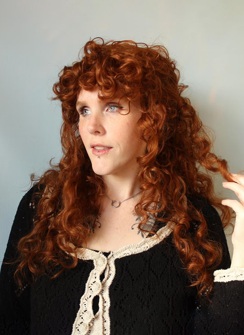 Curly Red Wig · Long Ginger Auburn Glueless Unit with Bangs