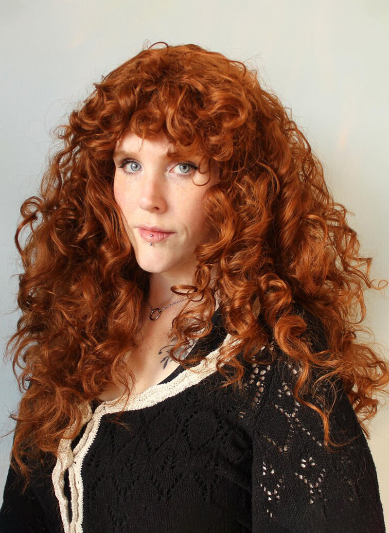 Curly Red Wig · Long Ginger Auburn Glueless Unit with Bangs