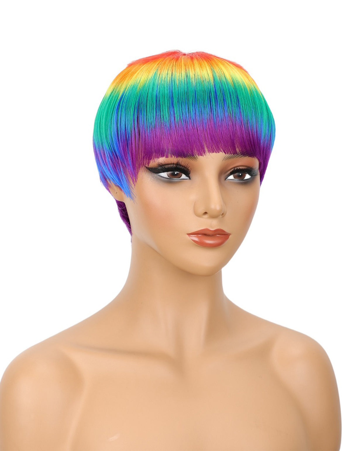 Women's Short Rainbow Color Wig, Resistant Fiber Wigs for Women Girls Daily Wear Party Cosplay Halloween Costume Music Festival Pride Month