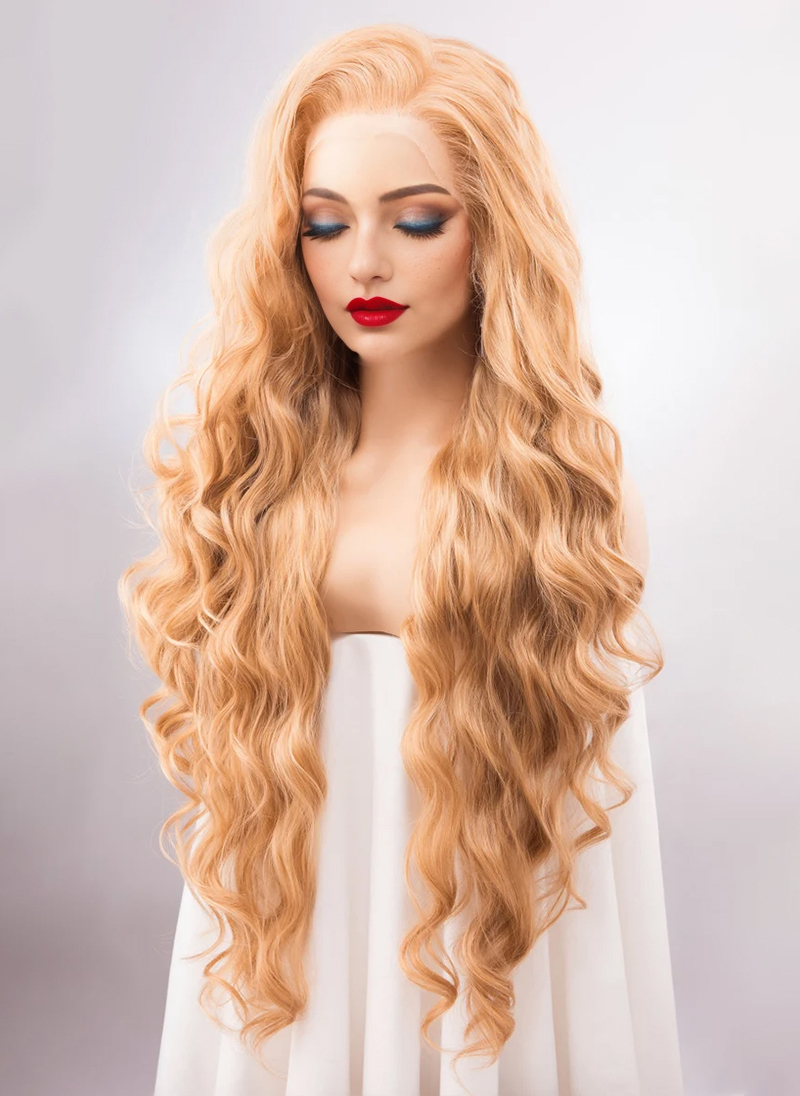 Strawberry Blonde 13" X 6" Large Lace Wavy Cosplay Wig Drag Queen Wig IDINA
