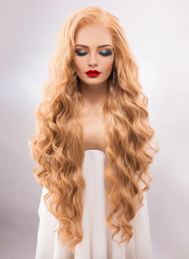Strawberry Blonde 13" X 6" Large Lace Wavy Cosplay Wig Drag Queen Wig IDINA