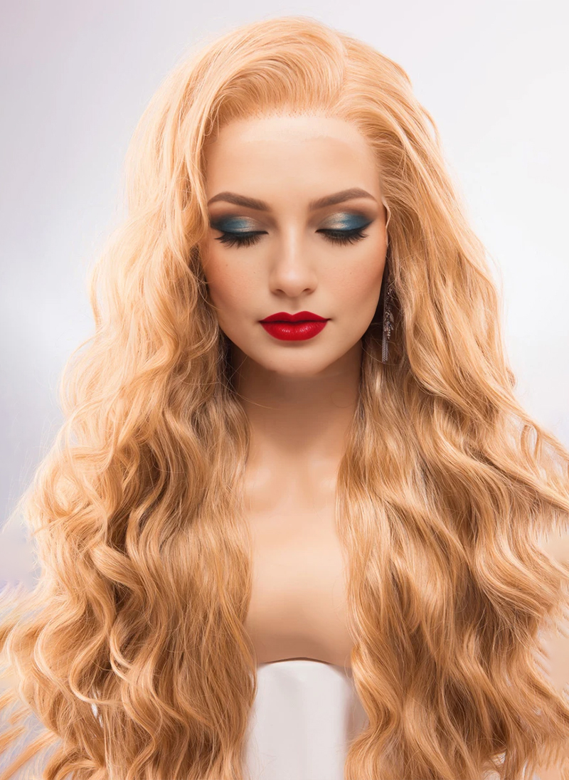 Strawberry Blonde 13" X 6" Large Lace Wavy Cosplay Wig Drag Queen Wig IDINA