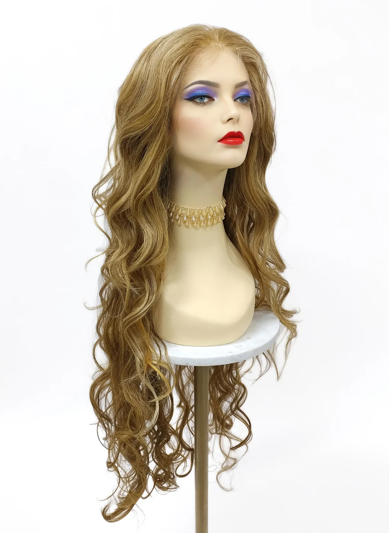 Ear-to-Ear HD Deep Lace Front Long Butterscotch Light Blonde and Brown Wavy Free Part Heat Resistant 35 Inch Wig [Belle-2216]