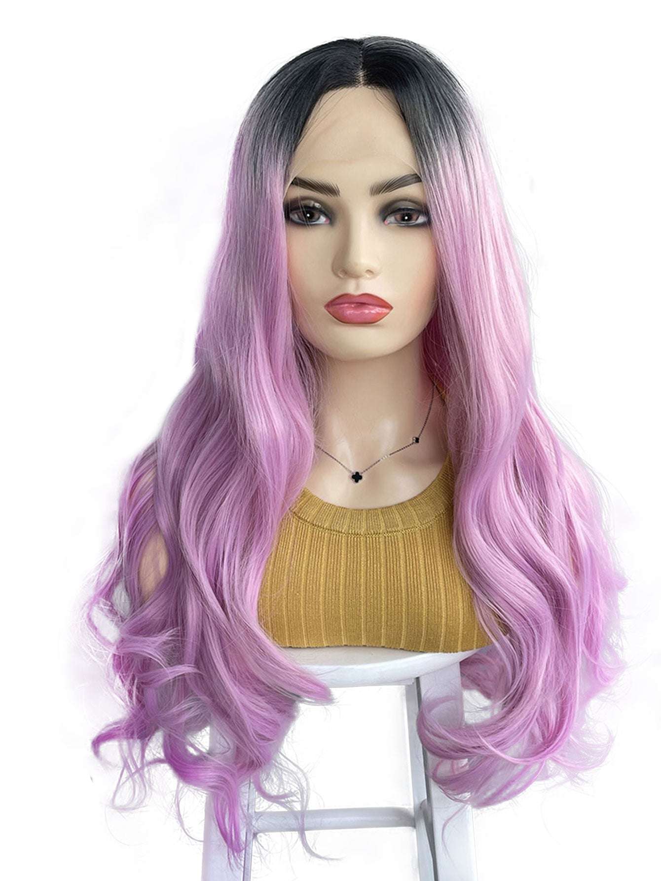 Wave Lace Front Wig - Heat Resistant Fiber Hair Wigs, 200% Density, Natural Pink Gradient for Women, Long Wavy Style, Transparent Lace Front Design, Natural Hairstyle | Long Wavy Wig Daily Cosplay Party