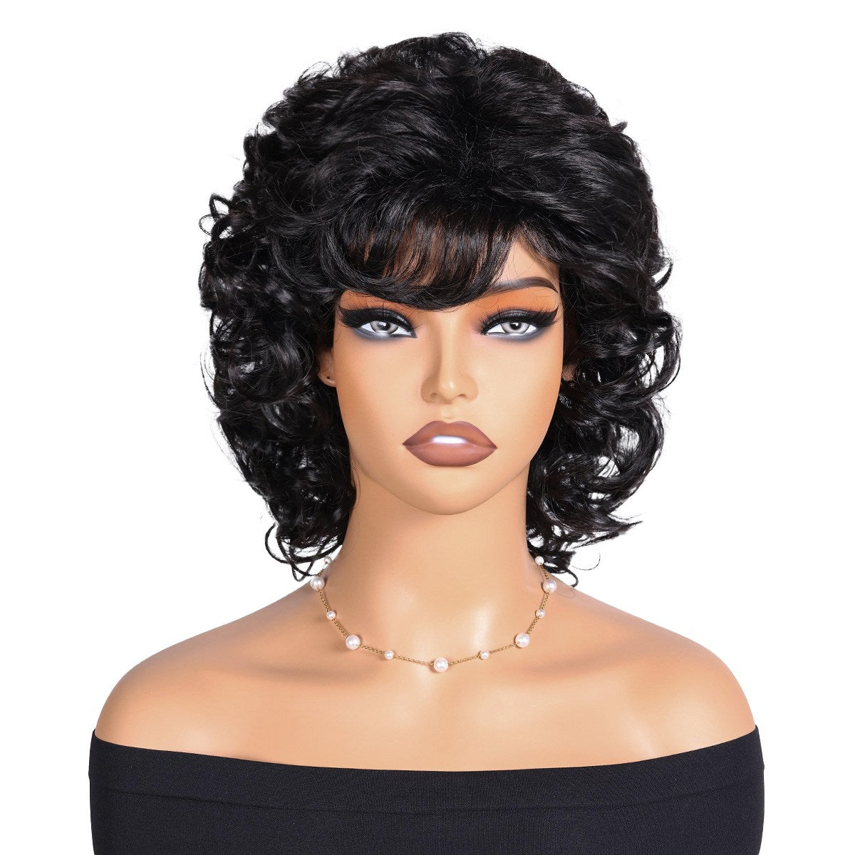 Short curly wig side bangs curly wave hair synthetic wig