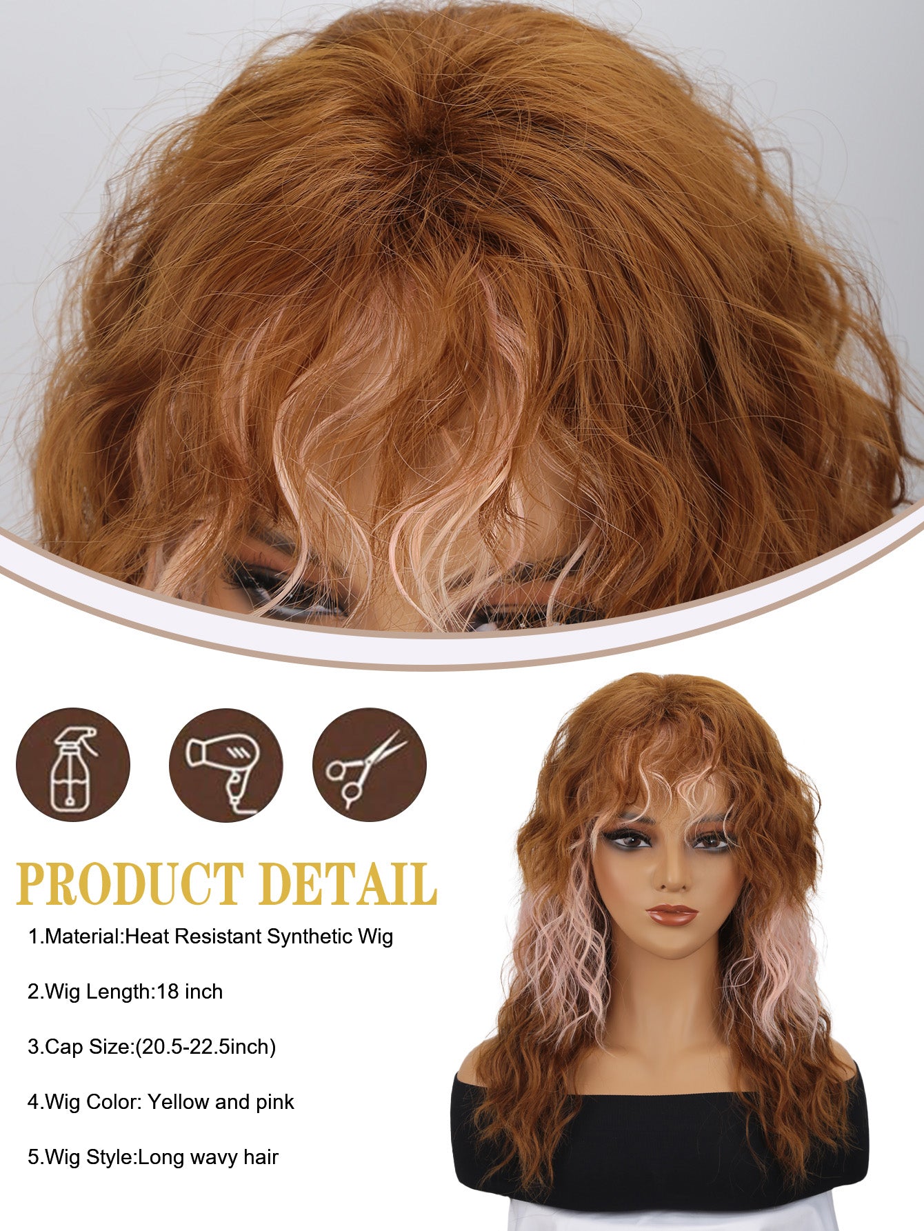 Top Heat-Resistant Synthetic Simulation  Elegant 16-Inch Mixed Color Wig for Women - Fluffy, Heat Resistant Synthetic Hair  Women Girls Daily Wear Party
