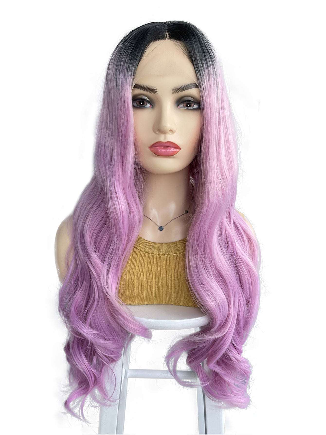 Wave Lace Front Wig - Heat Resistant Fiber Hair Wigs, 200% Density, Natural Pink Gradient for Women, Long Wavy Style, Transparent Lace Front Design, Natural Hairstyle | Long Wavy Wig Daily Cosplay Party