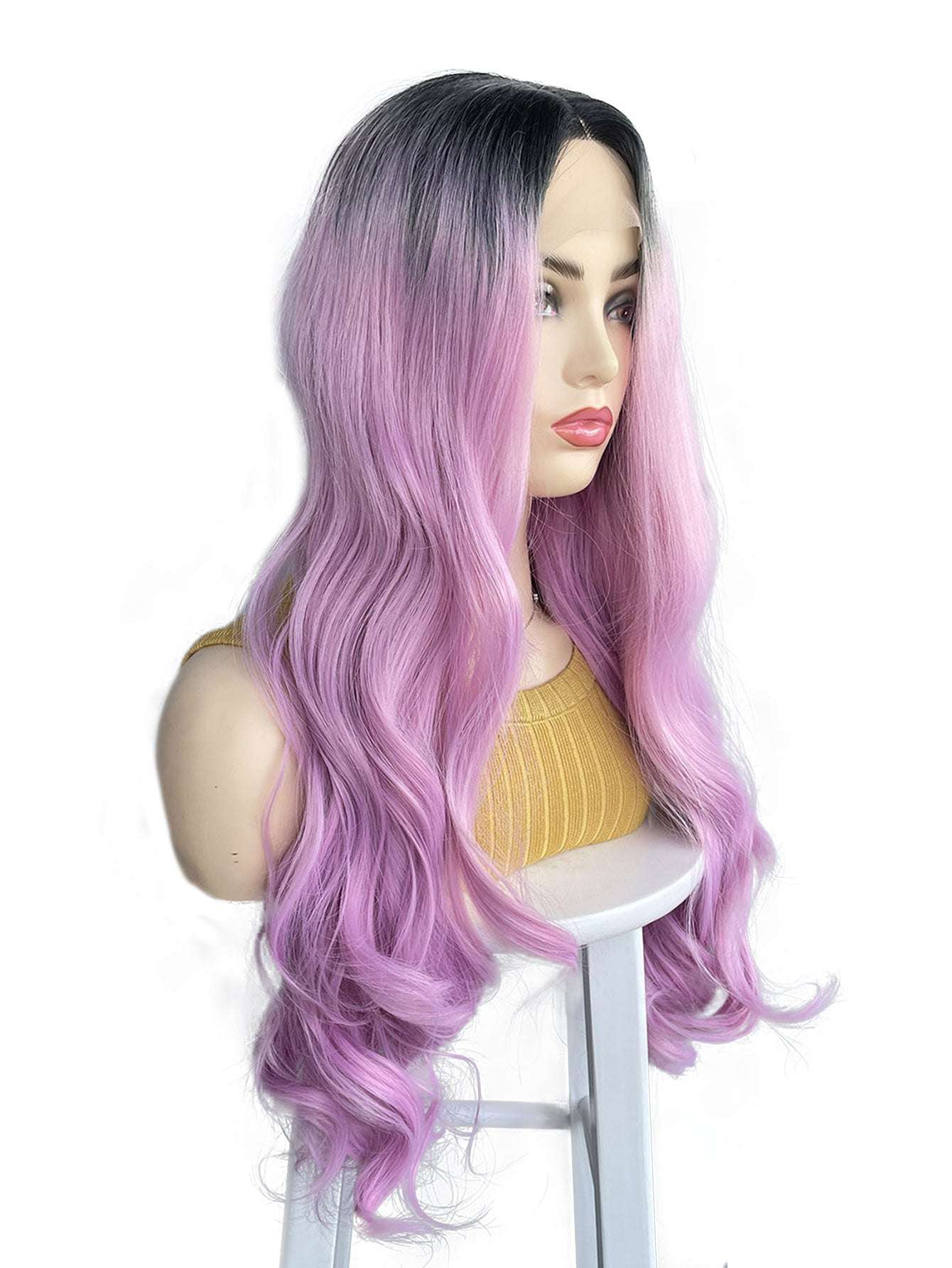 Wave Lace Front Wig - Heat Resistant Fiber Hair Wigs, 200% Density, Natural Pink Gradient for Women, Long Wavy Style, Transparent Lace Front Design, Natural Hairstyle | Long Wavy Wig Daily Cosplay Party
