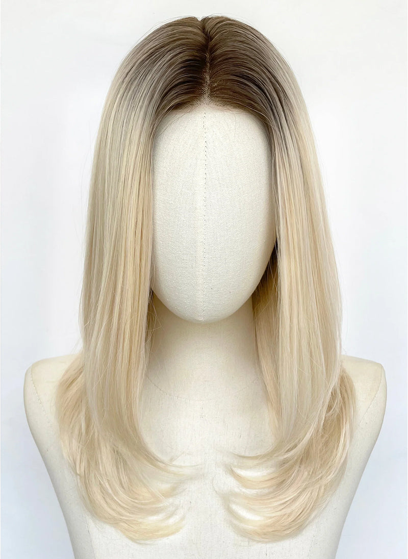 Blonde With Dark Roots Straight Bob Mono Top Lace Wig