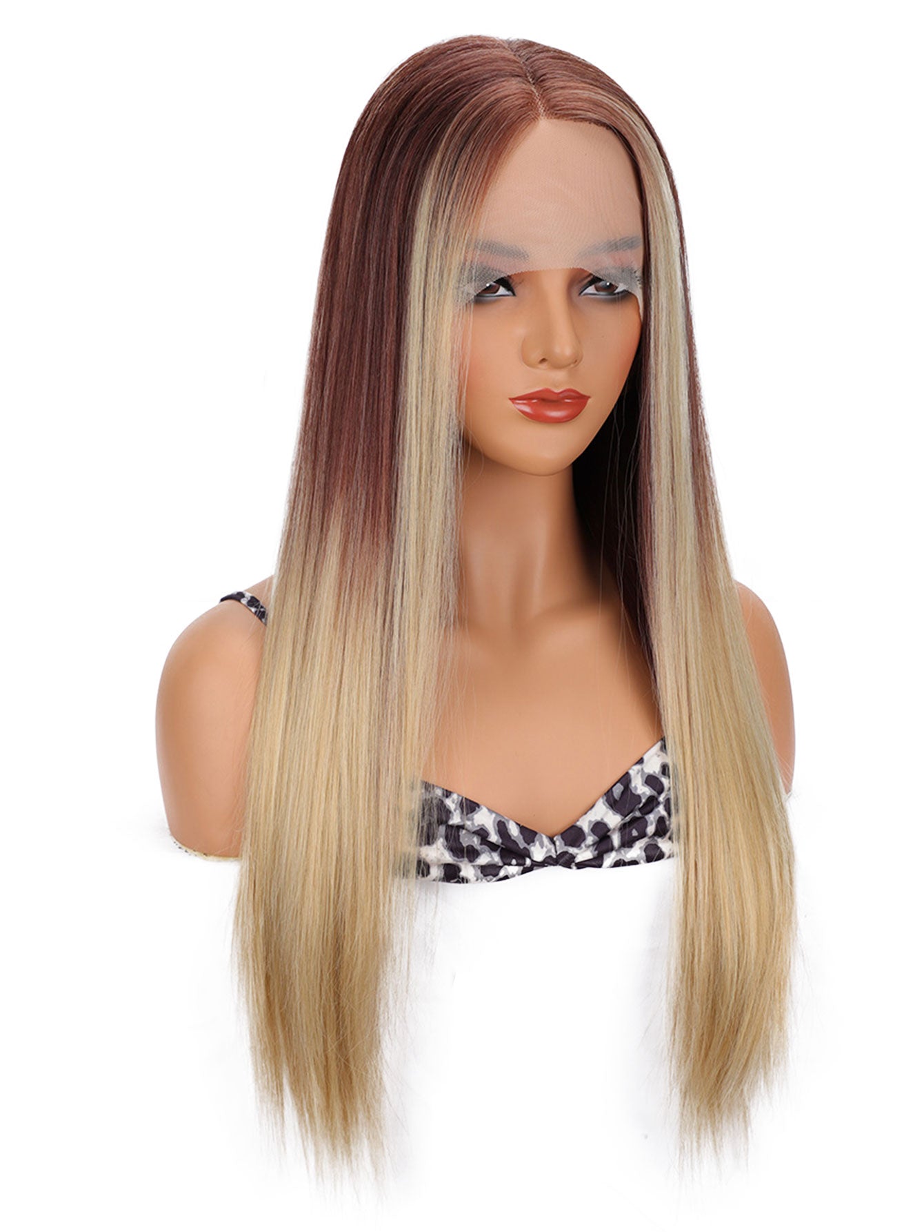 Long Straight Blonde Ombre Wig for Women with Middle Part Synthetic Hair Wig for Women Full Wig Daily Cosplay Party