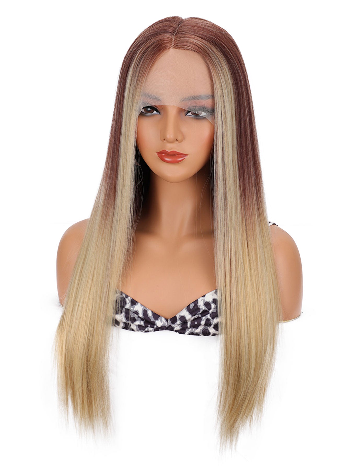 Long Straight Blonde Ombre Wig for Women with Middle Part Synthetic Hair Wig for Women Full Wig Daily Cosplay Party