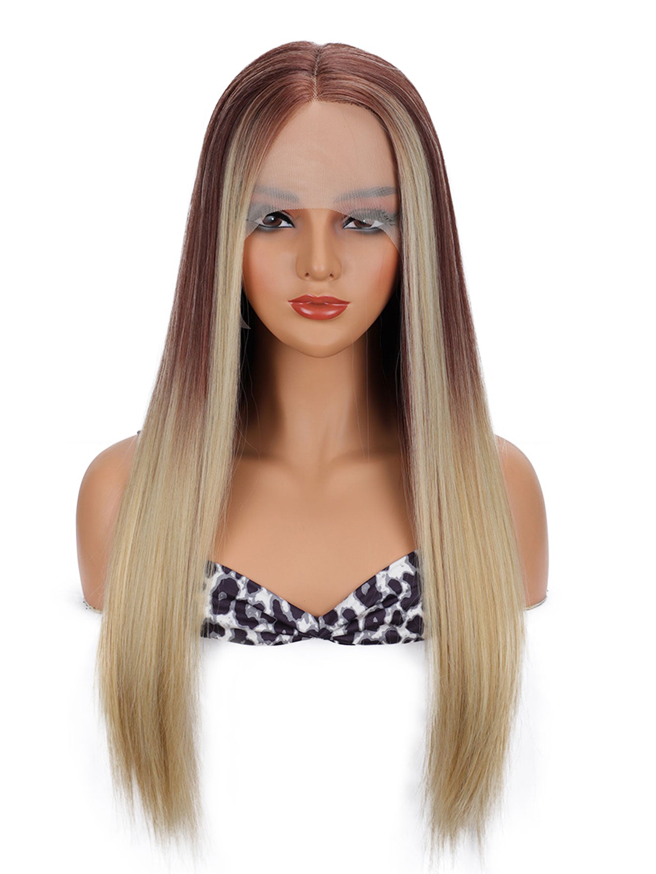 Long Straight Blonde Ombre Wig for Women with Middle Part Synthetic Hair Wig for Women Full Wig Daily Cosplay Party