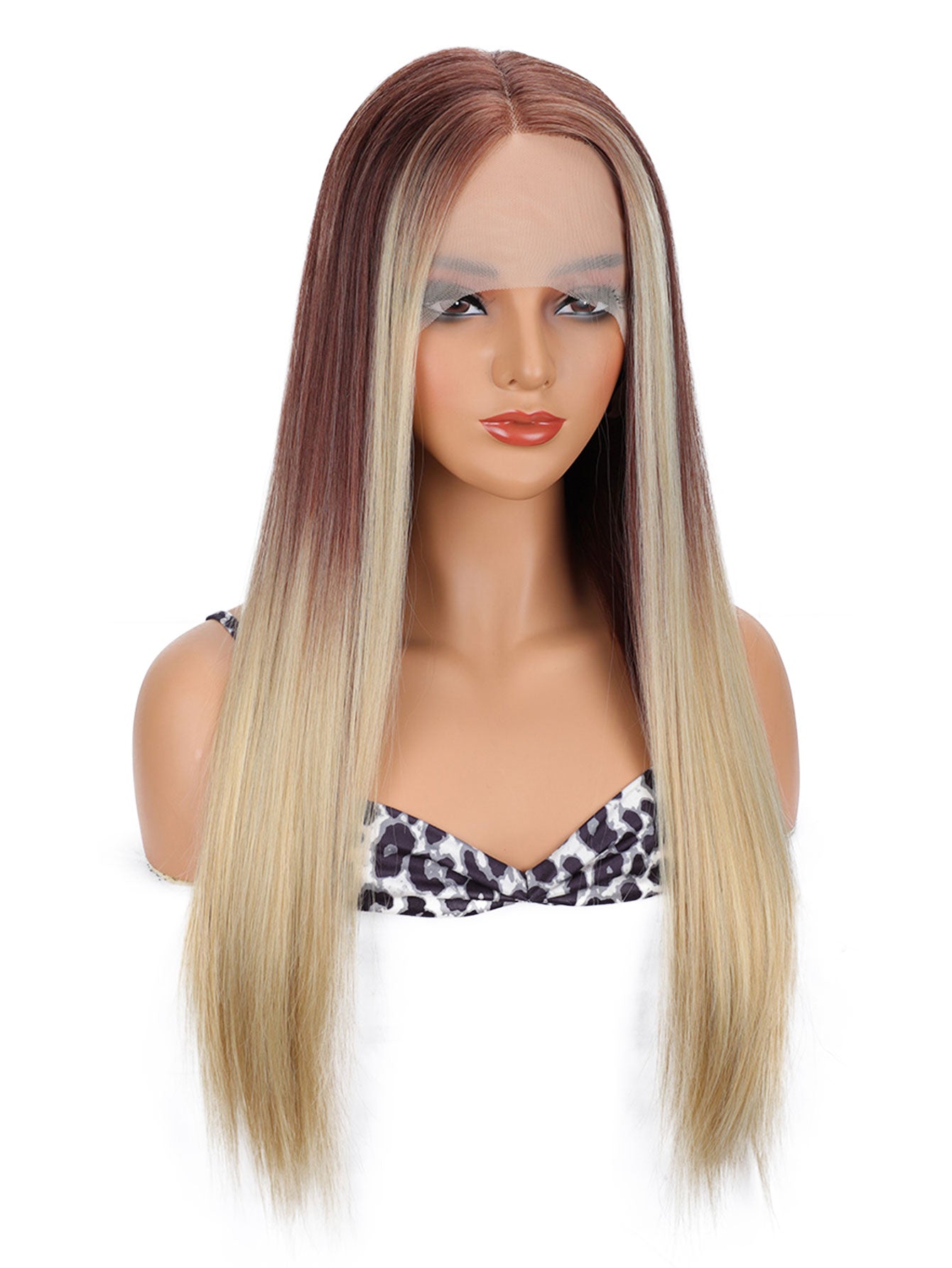 Long Straight Blonde Ombre Wig for Women with Middle Part Synthetic Hair Wig for Women Full Wig Daily Cosplay Party