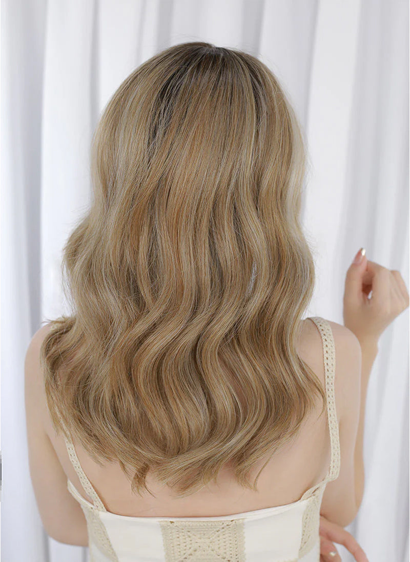 Mixed Blonde With Dark Roots Wavy Mono Top Lace Wig