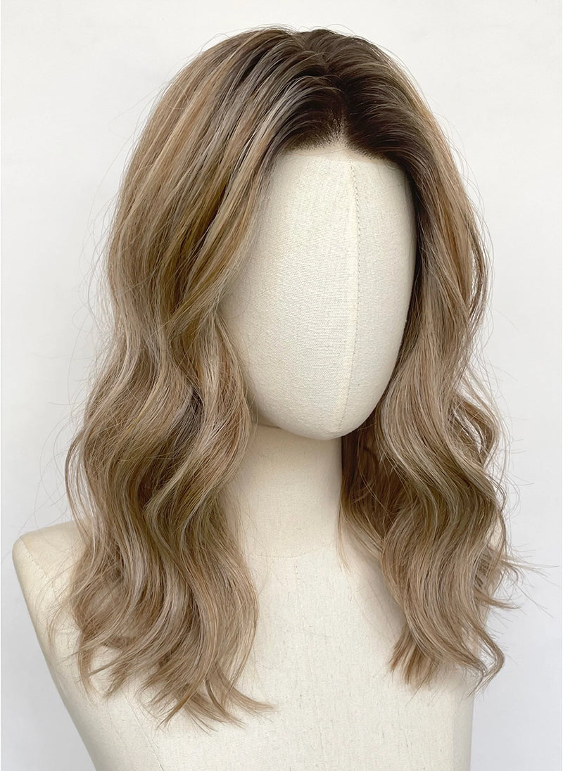 Mixed Blonde With Dark Roots Wavy Mono Top Lace Wig