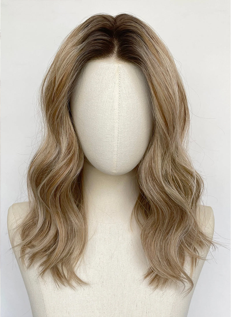 Mixed Blonde With Dark Roots Wavy Mono Top Lace Wig