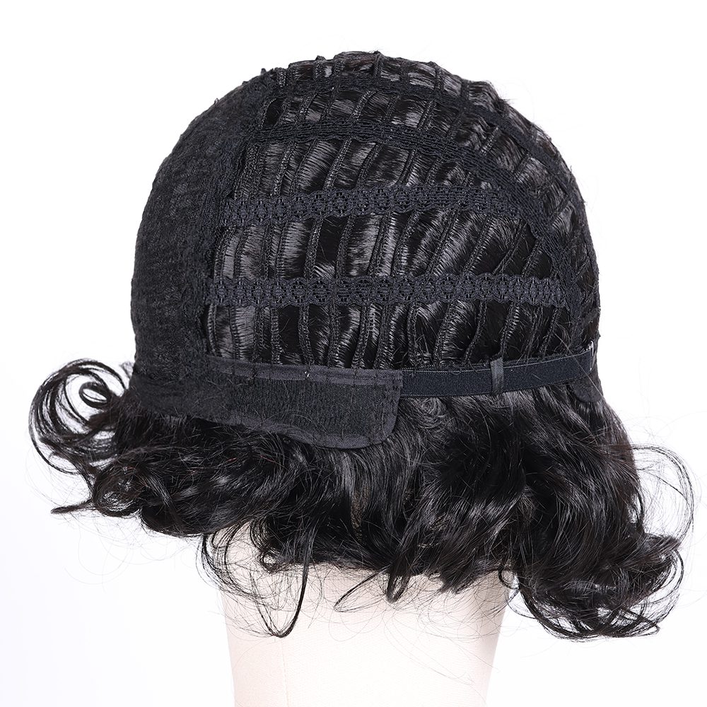 Short curly wig side bangs curly wave hair synthetic wig