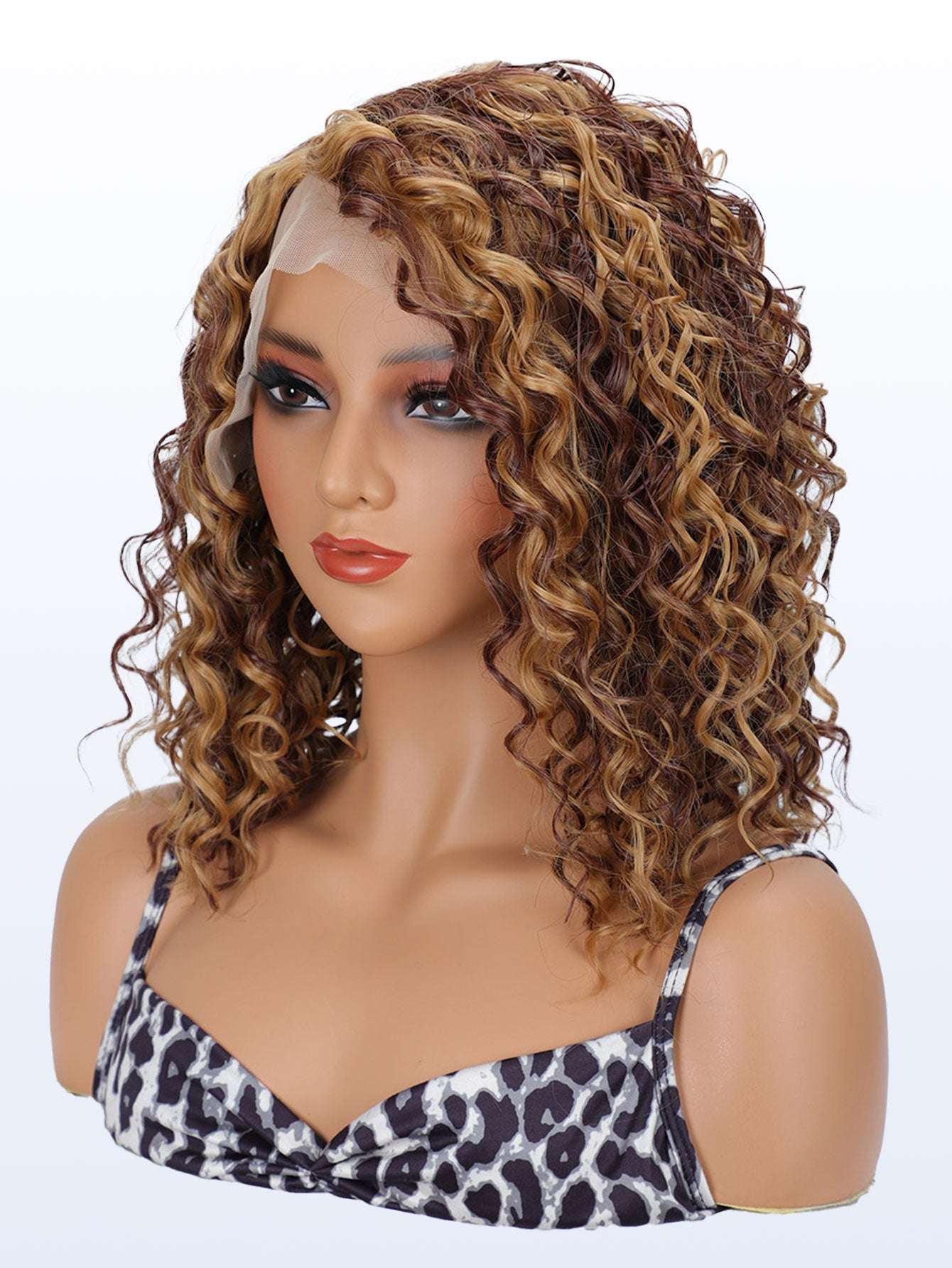 Virgin Brazilian Peruvian Water Wave Heat Resistant Fiber Hair Wigs 13X4 HD Transparent Lace Sealing African Roll Short Bow Daily Cosplay Party
