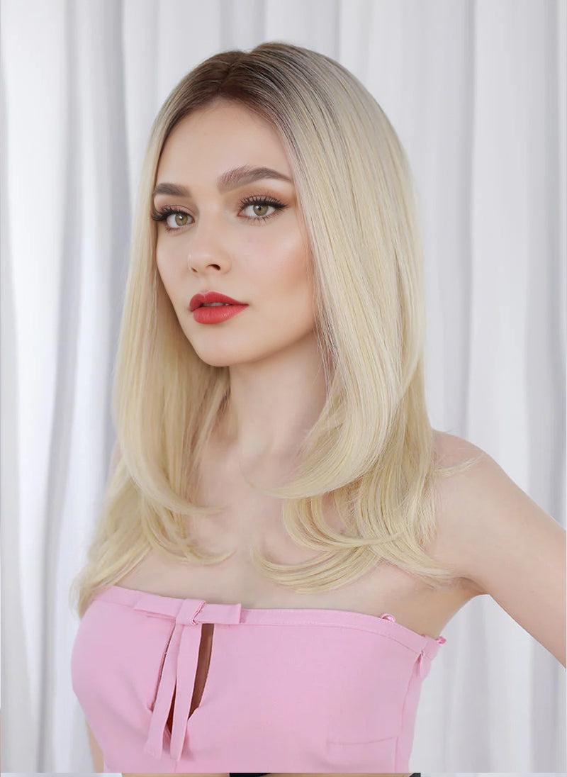 Blonde With Dark Roots Straight Bob Mono Top Lace Wig