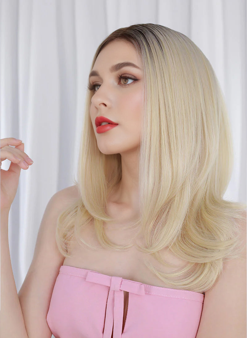 Blonde With Dark Roots Straight Bob Mono Top Lace Wig