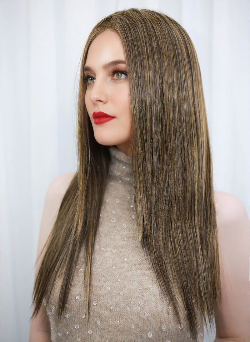 Brown Mixed Blonde Straight Mono Top Lace Wig