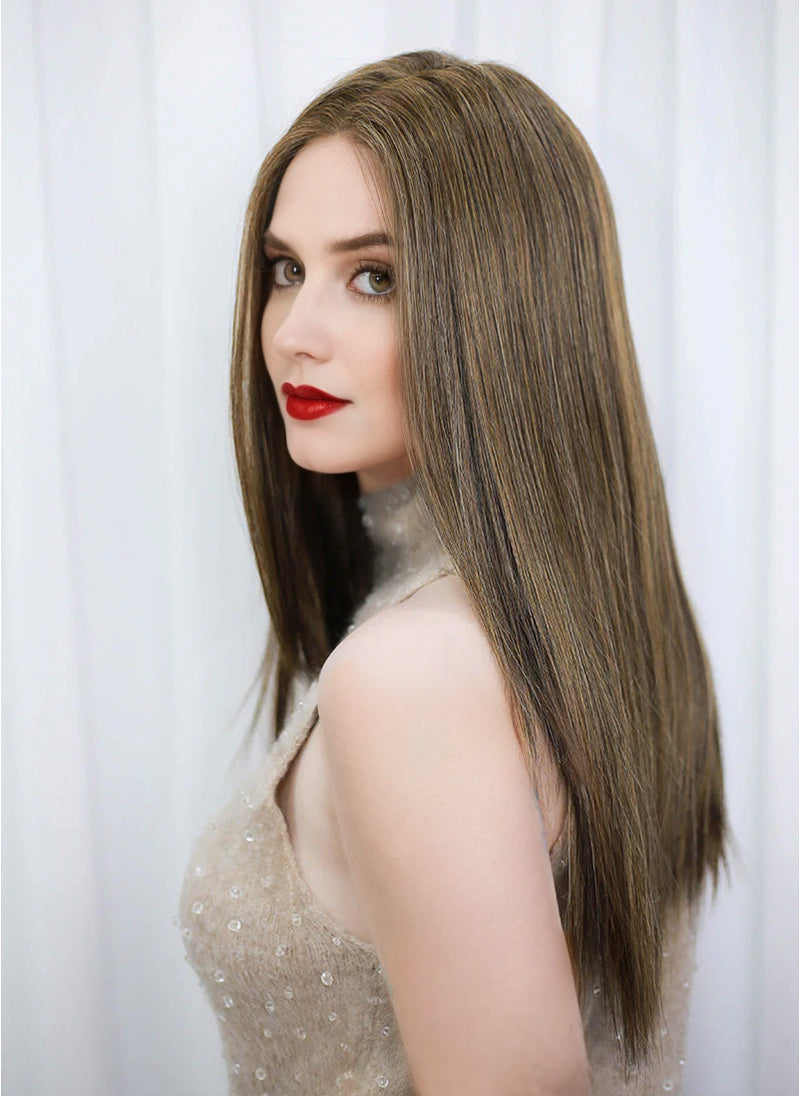 Brown Mixed Blonde Straight Mono Top Lace Wig
