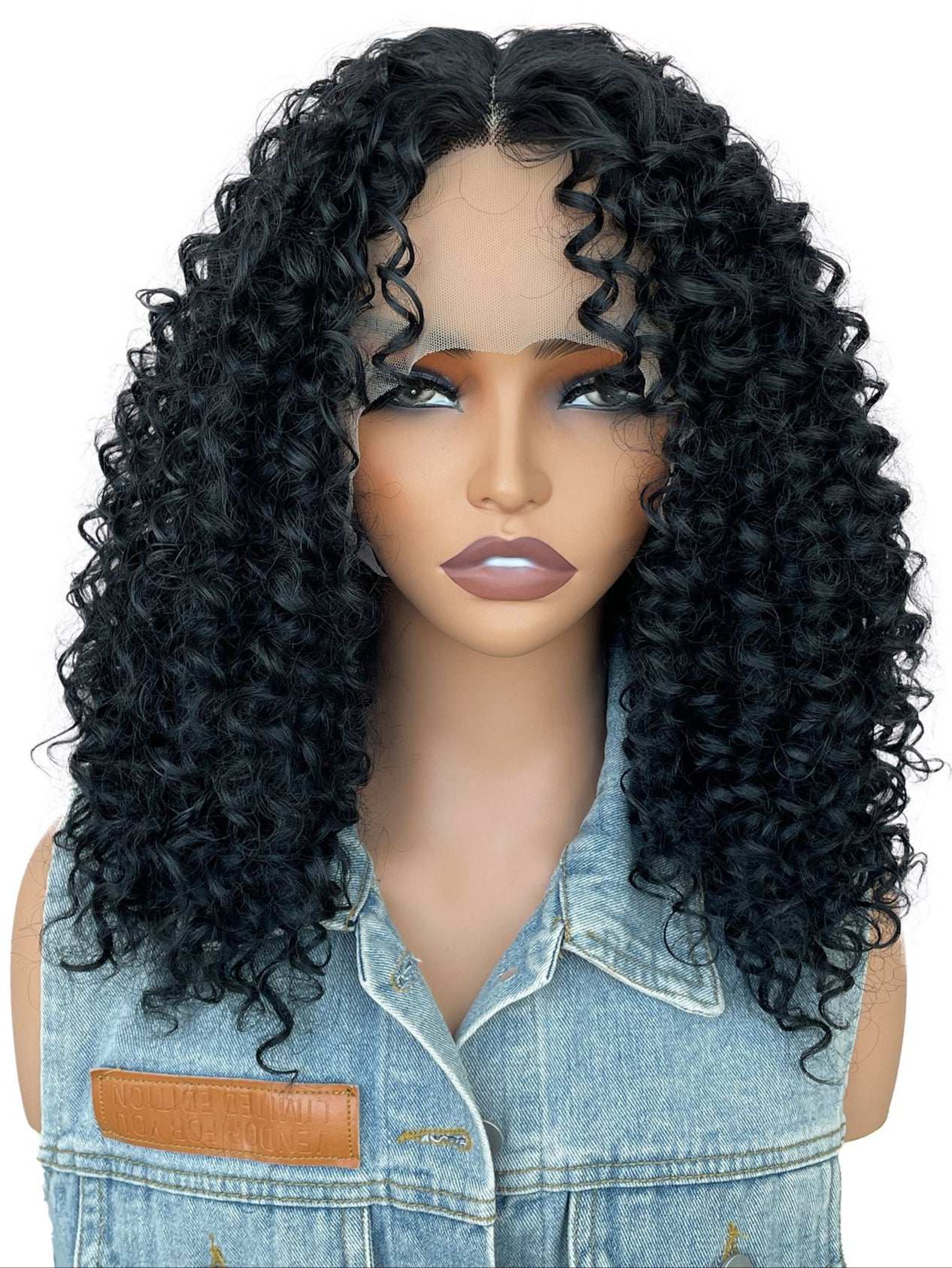 Curly Lace Front Wig Synthetic Hair 12 inch Black Fluffy Spring Curly hair